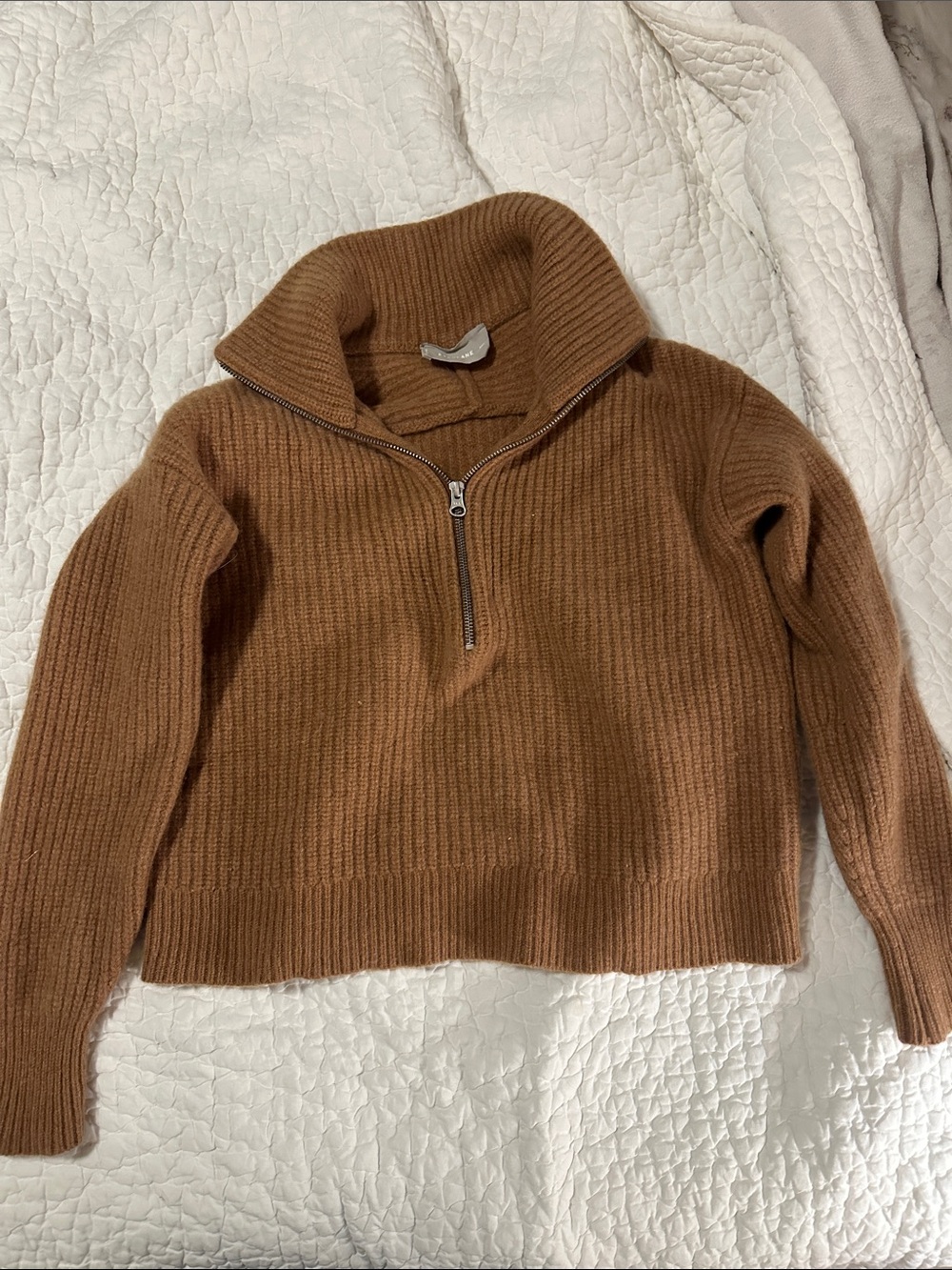 Everlane Ribbed Half-Zip Turtleneck Cropped Sweater in Brown